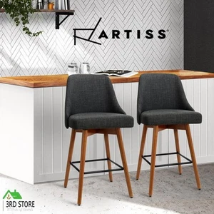 Artiss 2x Wooden Bar Stools Swivel Bar Stool Kitchen Dining Chairs Cafe Charcoal - Picture 1 of 6