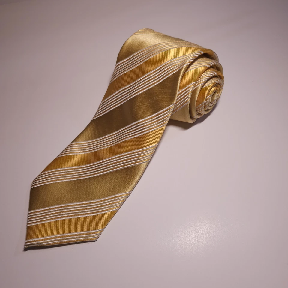 Corbata a Rayas de Seda Colección Signature Donald J Trump Oro Amarillo Formal Foto 1 de 4