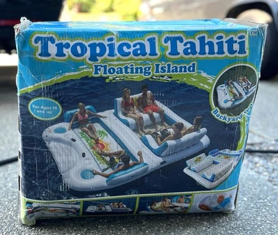 Tropical Tahiti Inflatable Floating Island 6 Person Water Lake Party Raft Boat - Image 1 of 2