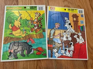 Lot Of 2 Vintage Golden Frame-Tray Disney Puzzles Winnie The Pooh 101 Dalmatians - Picture 1 of 15