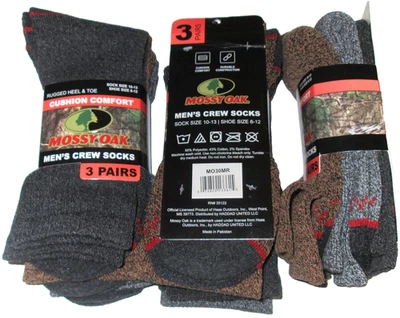 3 Pairs Mens Mossy Oak Cushioned Mid Calf Socks Work Boot Crew Socks  Shoe 6-12 - Image 1 of 4