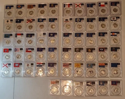 US States & Territories SILVER Quarter Proof Set. 56 Coins, All PR69DCAM. - Image 1 of 4