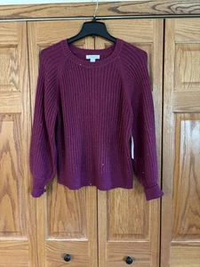 Neu mit Etikett Liz Claiborne Damen Strick Pailletten gerippt Pullover Magenta Glitzer Größe Large - Bild 1 von 6