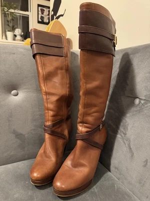 Cole Haan Air Poppy Bit Size 8.5 Brown Leather Knee High Riding Boot 3" Heel - Image 1 of 4