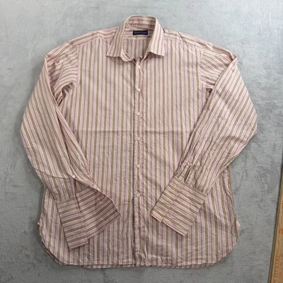 Camisa Ralph Lauren Etiqueta Púrpura Rosa Rayas Botones Para Hombre 16.5 Puño Francés Italia Foto 1 de 4