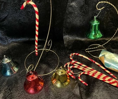 Vintage Christmas Lot CANDYCANE Ornaments Red White Metal Bells 🔔50/60s Kitschy - Image 1 of 4