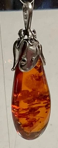 Vintage Sterling Silber großer baltischer Bernstein Anhänger Halskette 925 POLEN TI - Bild 1 von 7