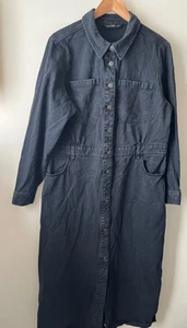 F&F Dress Size 18 Black Denim Long Sleeve Shirt Midi Casual - Picture 1 of 7