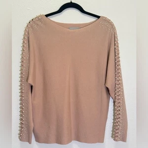 LIV Milano - Boat Neck Sweater with pearls & rhinestone in Dusty Pink - size S - Picture 1 of 4