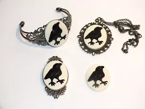 Collar camafeo victoriano The Crow or Raven o broche prendedor, brazalete pulsera joyería - Imagen 1 de 24