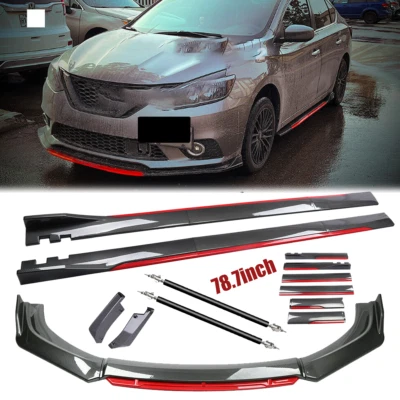 Carbon Fiber Look Red Front Lip Chin Bumper Side Skirt For Infiniti Q70 Q70L Foto 1 de 4