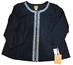 Ruby Rd Woman Suit Jacket Sz 22W Black Knit Zip Front Silver Beads Studs Blazer  - Picture 1 of 5