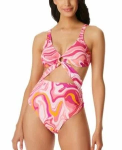 $98 Jessica Simpson Womens Good Vibrations O-Ring One-Piece Swimsuit Pink XL - Picture 1 of 1
