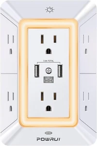 Multi Plug Outlet Surge Protector 6 Outlet Extender 3 USB Ports (1 USB C) - Afbeelding 1 van 8
