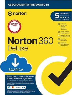 NORTON 360 Deluxe 2026 5 PC 1 Anno |Win, Mac, Android, iOS| Internet Security IT