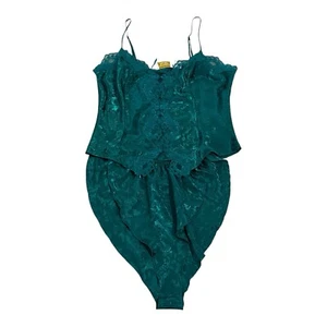 Vintage Victoria’s Secret Gold Label Green Satin Lace Camisole Top Bottom Set - Picture 1 of 11