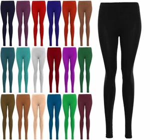 WOMEN LADIES VISCOSE PLAIN STRETCHY SOFT LEGGINGS WITH ELASTICATED WAIST UK 8-26 - Picture 1 of 19