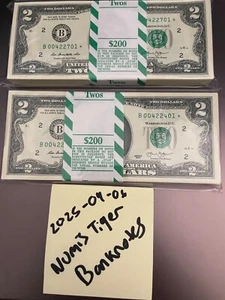 2 Two BEP Star Bundles Straps of 2013 $2 Two Dollar Bills UNC - Picture 1 of 2