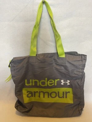 Bolsa tote de ginástica Under Armour cinza/verde neon alça ajustável. Bolso interno de malha. - Imagem 1 de 3