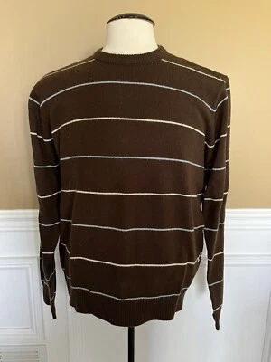 Men’s Quiksilver Sweater L Brown w/ Blue & Off White Stripe Y107603Q Acrylic - Image 1 of 4