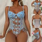 Women Sexy Floral Bodysuit Nightwear Ladies Lace Up Sleepwear Babydoll Underwear