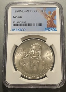 MS66 1978 MEXICO SILVER 100 PESOS S100P NGC STELLAR LUSTER GEM BU - SKN 7035 - Picture 1 of 4