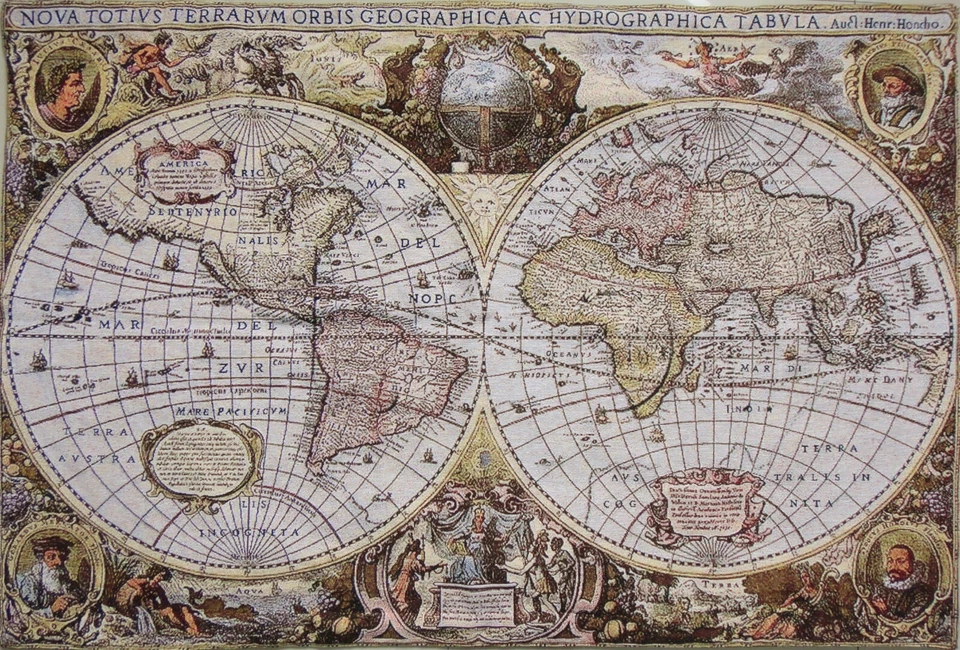 Tapestry Wall Hanging World Map Mappemonde Travelers Antique Vintage Artwork - Image 1 of 1