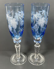 Nachtmann Traube Aquamarine Cut to Clear Crystal Champagne Flutes Set Of 2