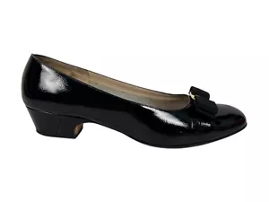 Salvatore Ferragamo Vara Bow Black Patent Leather Pumps Shoes Womens 10 Italy - Picture 1 of 22