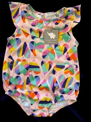 Lucky Jade новый с Ярлыками румяна/разноцветные сердца 100% хлопок вязаный пузырь-18-24Mos - Изображение 1 из 4