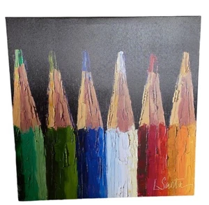 COLORING PENCILS PICTURE READY TO HANG ON CANVAS 14 X 14 - Picture 1 of 2