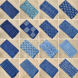 Indigo Blue Cotton Fabric Hand Dyed Indian Hand Block Print Fabric Yardages - Picture 1 of 22