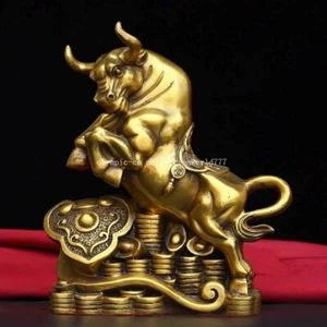 8 inch brass home feng shui treasure Wealth fortune animal ox bull statue - Picture 1 of 9