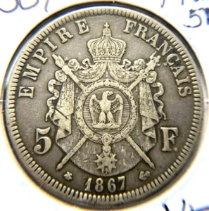 1867A France 5 Francs High Grade 25gram 90% Silver Coin KM# 799.1 - Picture 1 of 4