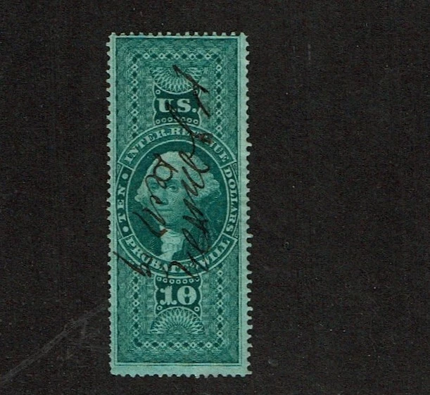 1862-71 U.S.First Issue Revenue Washington $10 Green PROBATE WILL   PERF Sc#R96c - Image 1 of 1