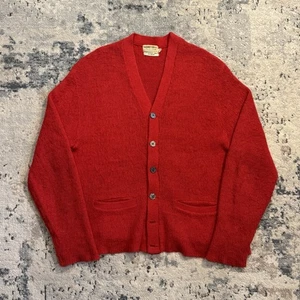 Cardigan Sears vintage anni 50 taglia grande rosso maglione lana alpaca fuzzy Kurt Cobain - Foto 1 di 9
