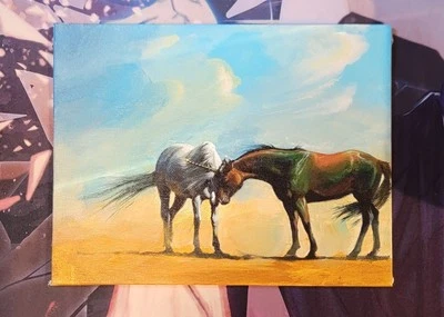 7x9 Original Art "Unicorns In Love" By Ingrid Hardy Oil On Canvas - Image 1 of 2