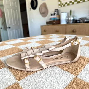 POUR LA VICTOIRE LEATHER TAN GOLD SANDALS STRAPS WOMENS SIZE 7.5 - Picture 1 of 6