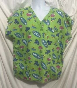 Nestlé NERDS Scrub Shirt sz Large L Candy Green Medical Nurse Top Shirt Tunic VG - Picture 1 of 5