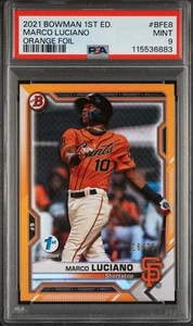 2021 BOWMAN 1° EDIZIONE #BFE8 MARCO LUCIANO LAMINA ARANCIONE /25 PSA 9 - Foto 1 di 3