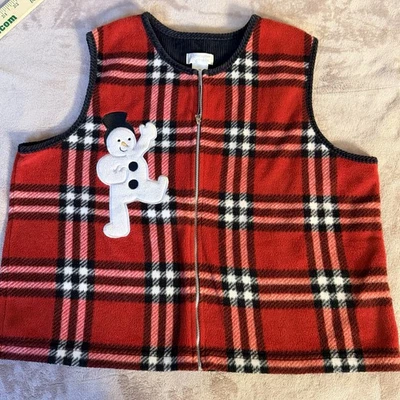 Винтажный Christopher & банки флис Рождественский жилет женщин средний снеговиков Grandmacore - Изображение 1 из 4