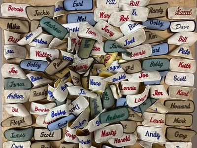 #6 WHOLESALE Vtg Lot 100 1970s Embroidered Cloth Name Uniform Patches - Image 1 of 4