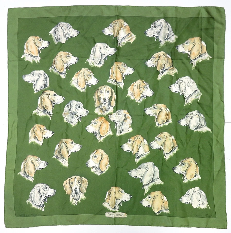 Auténtica bufanda HERMES "MONARCH" verde 100 % seda #62051B Foto 1 de 4