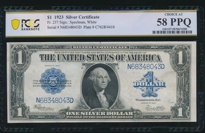 AC Fr 237 1923 $1 Silver Certificate PCGS 58 PPQ - Image 1 of 2
