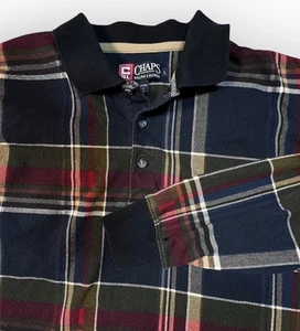 Vtg 90s Chaps Ralph Lauren Quarter Button Up Shirt Plaid Preppy Old Money Blue - Picture 1 of 8