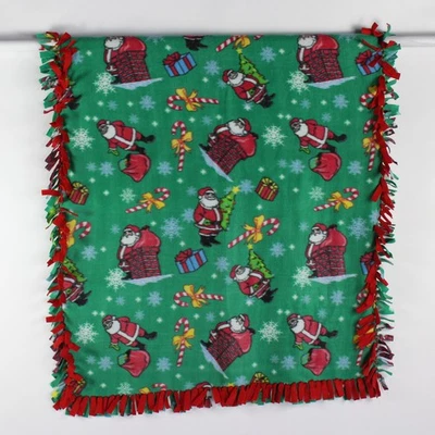 Unbranded No-Sew Fleece Tie Blanket Red/Green W/ Santa Claus 41" x 58" - Image 1 of 4