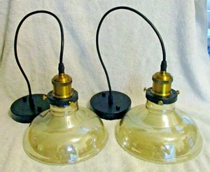 PAIR of Finesse Decor PL-718 Wide Single Pendant Cognac Lamps 7.0" H x 8.0" D - Picture 1 of 8