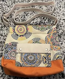 Fossil Womens Canvas Lena Tote Orange Satchel Purse Floral Crosssbody Purse - Picture 1 of 10