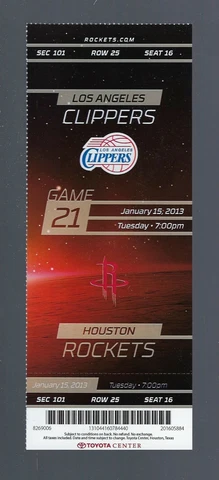PATRICK BEVERLY DEBUT - CLIPPERS @ ROCKETS 2013 NBA FULL TICKET - JAN 15 Cover