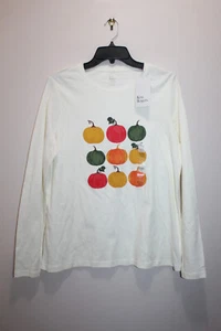 KIM ROGERS WOMENS TEE TOP 100% COTTON LONG SLEEVE PUMPKINS IVORY MULTI SIZE PXL - Picture 1 of 4